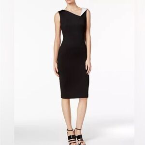 Calvin Klein Black One-Shoulder Sheath Dress with White Neck Detail
